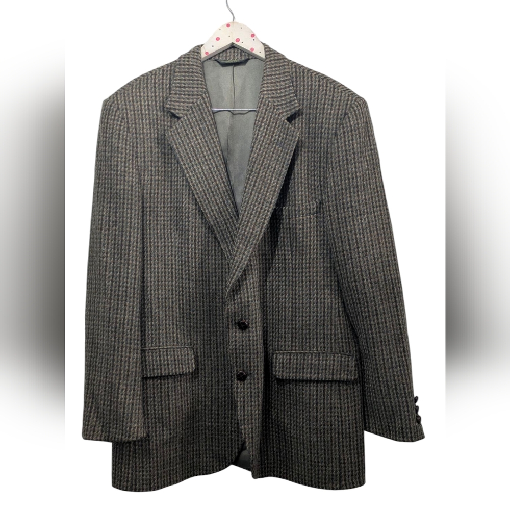 VTG American Trend 100% Wool Check Tweed Men's Sports Coat Jacket Suit 44L